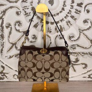 SOLD - Coach Kisslock Wristlet Brown Signature Canvas Mini Bag Clutch Y2K